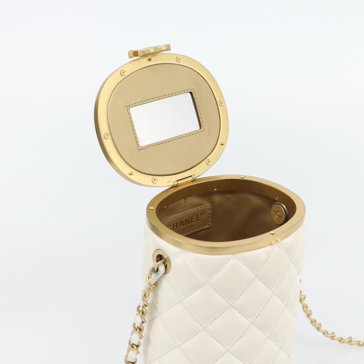 CHANEL Chain Shoulder Bag Lamb Skin White Gold CC Auth ka4545M
