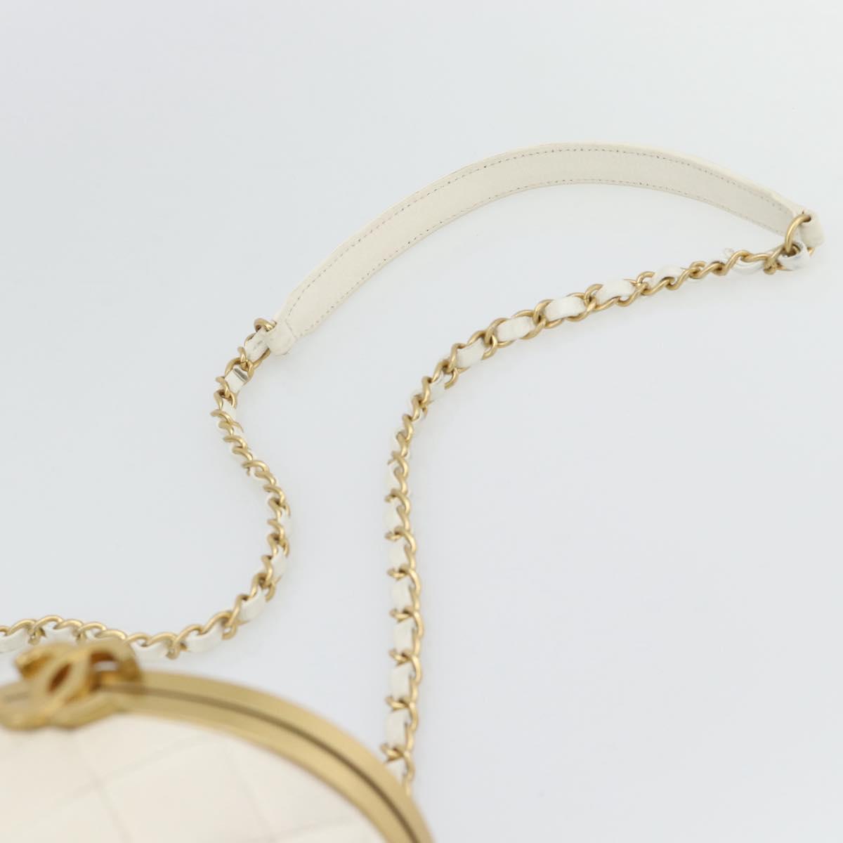 CHANEL Chain Shoulder Bag Lamb Skin White Gold CC Auth ka4545M