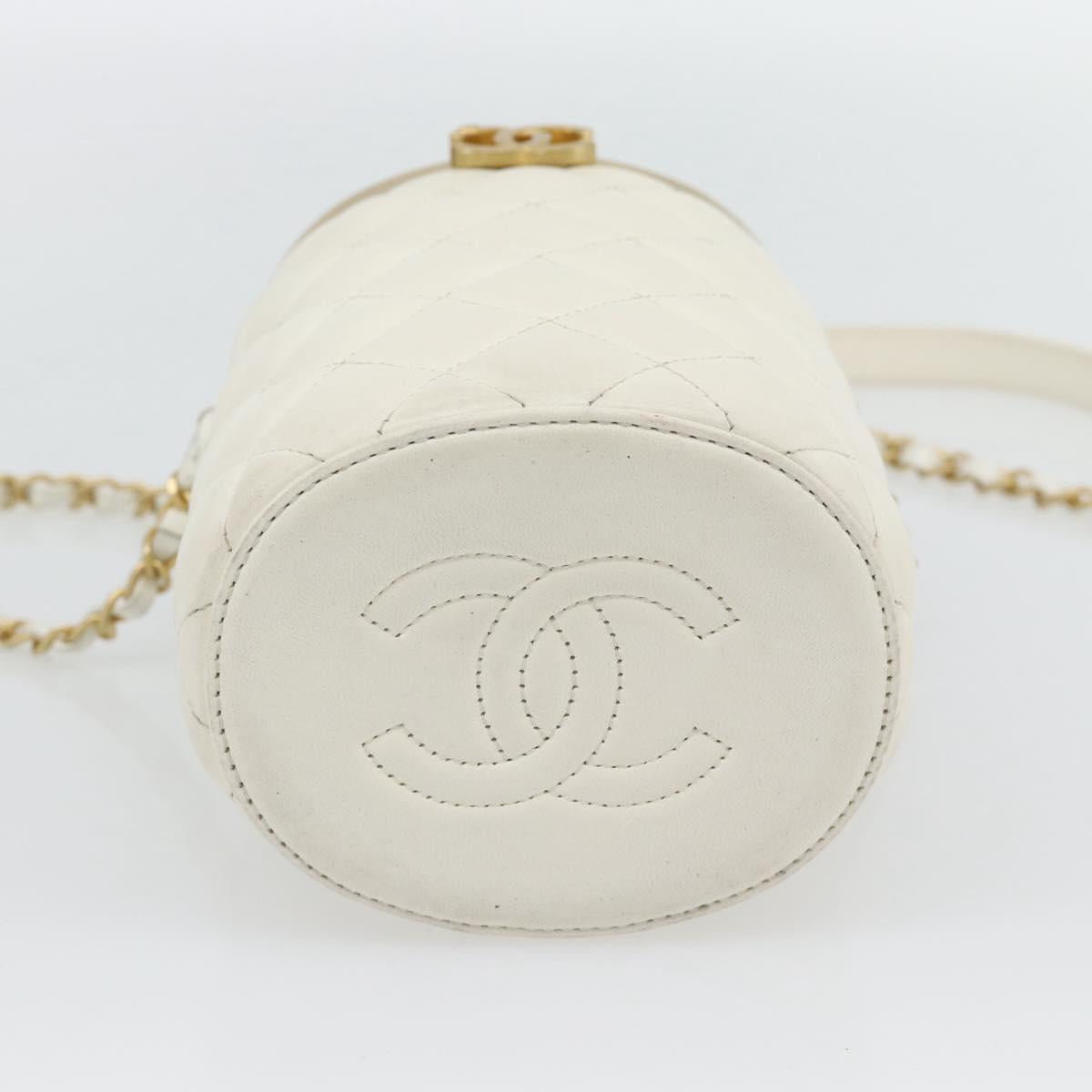 CHANEL Chain Shoulder Bag Lamb Skin White Gold CC Auth ka4545M