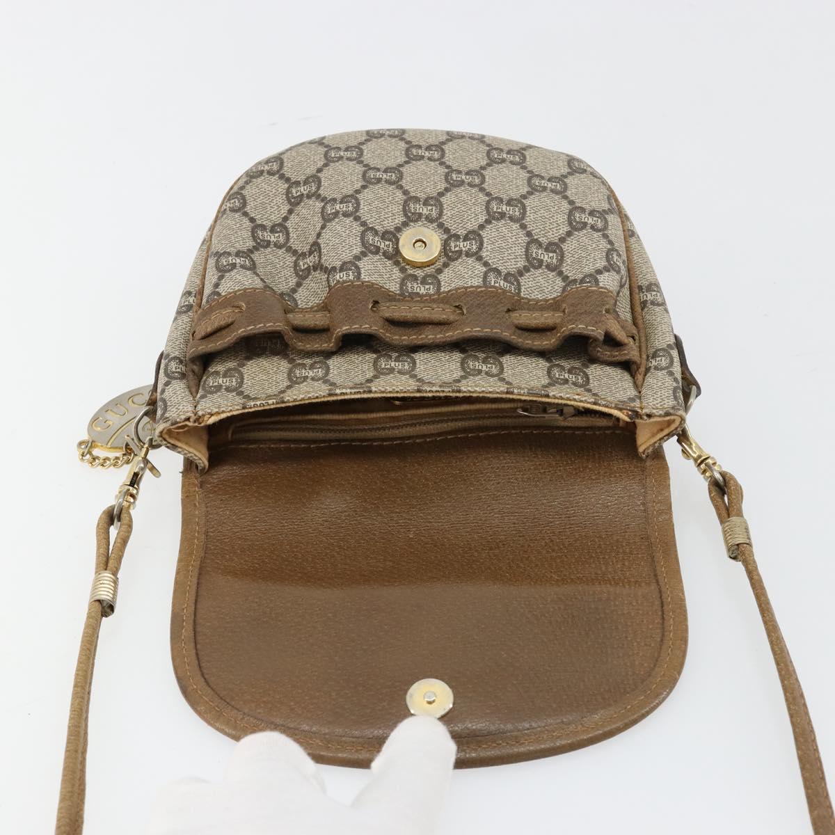 GUCCI GG Plus Supreme Shoulder Bag PVC Beige Gold Auth ka4547
