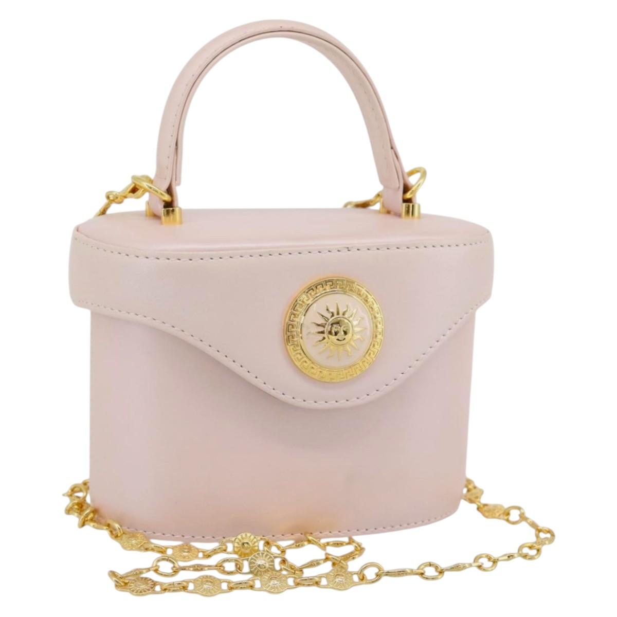 Gianni Versace Vanity Hand Bag Leather 2way Pink Gold Auth ka4553