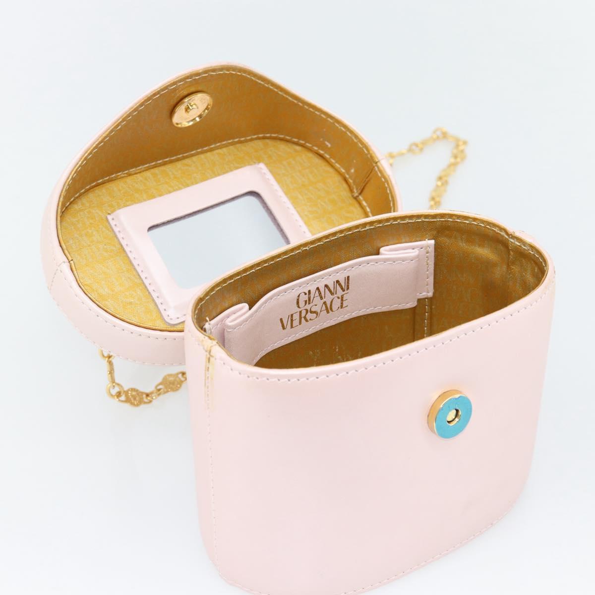 Gianni Versace Vanity Hand Bag Leather 2way Pink Gold Auth ka4553