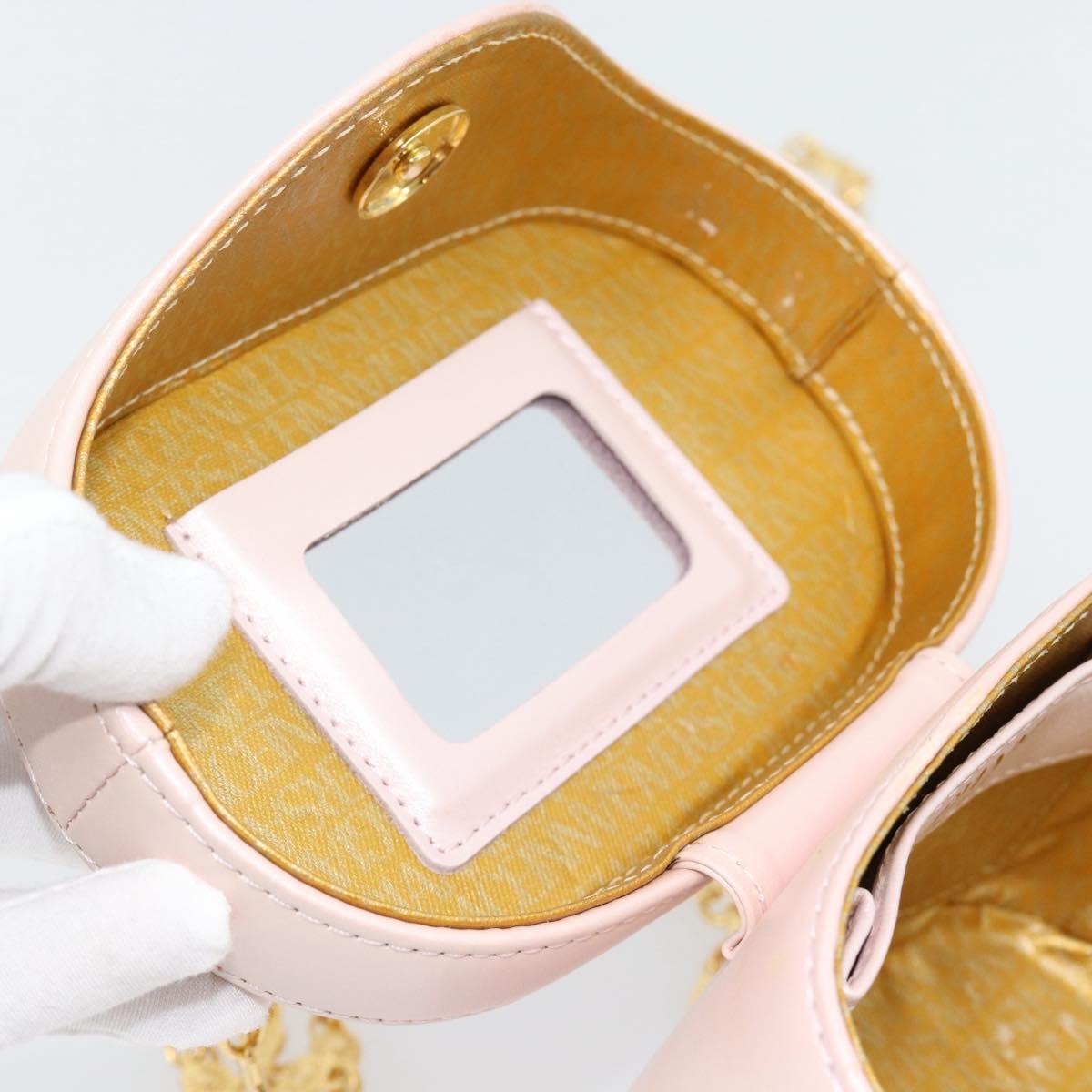 Gianni Versace Vanity Hand Bag Leather 2way Pink Gold Auth ka4553