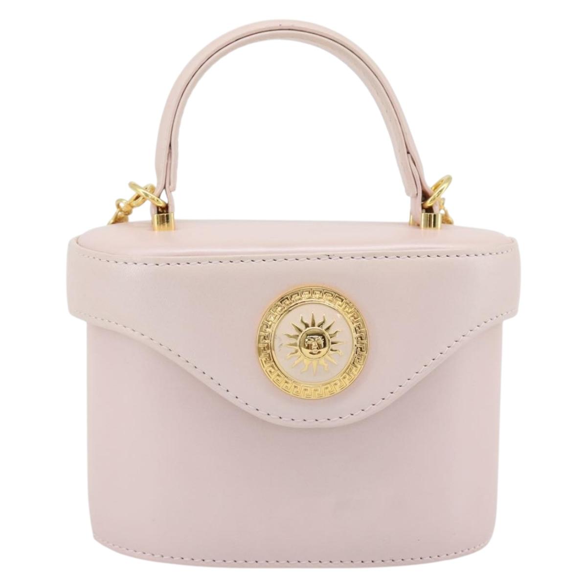 Gianni Versace Vanity Hand Bag Leather 2way Pink Gold Auth ka4553