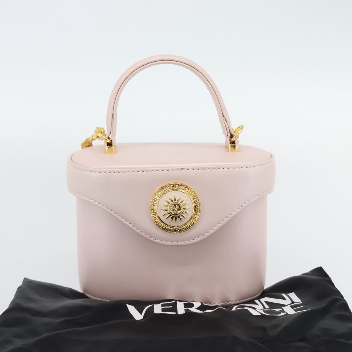 Gianni Versace Vanity Hand Bag Leather 2way Pink Gold Auth ka4553