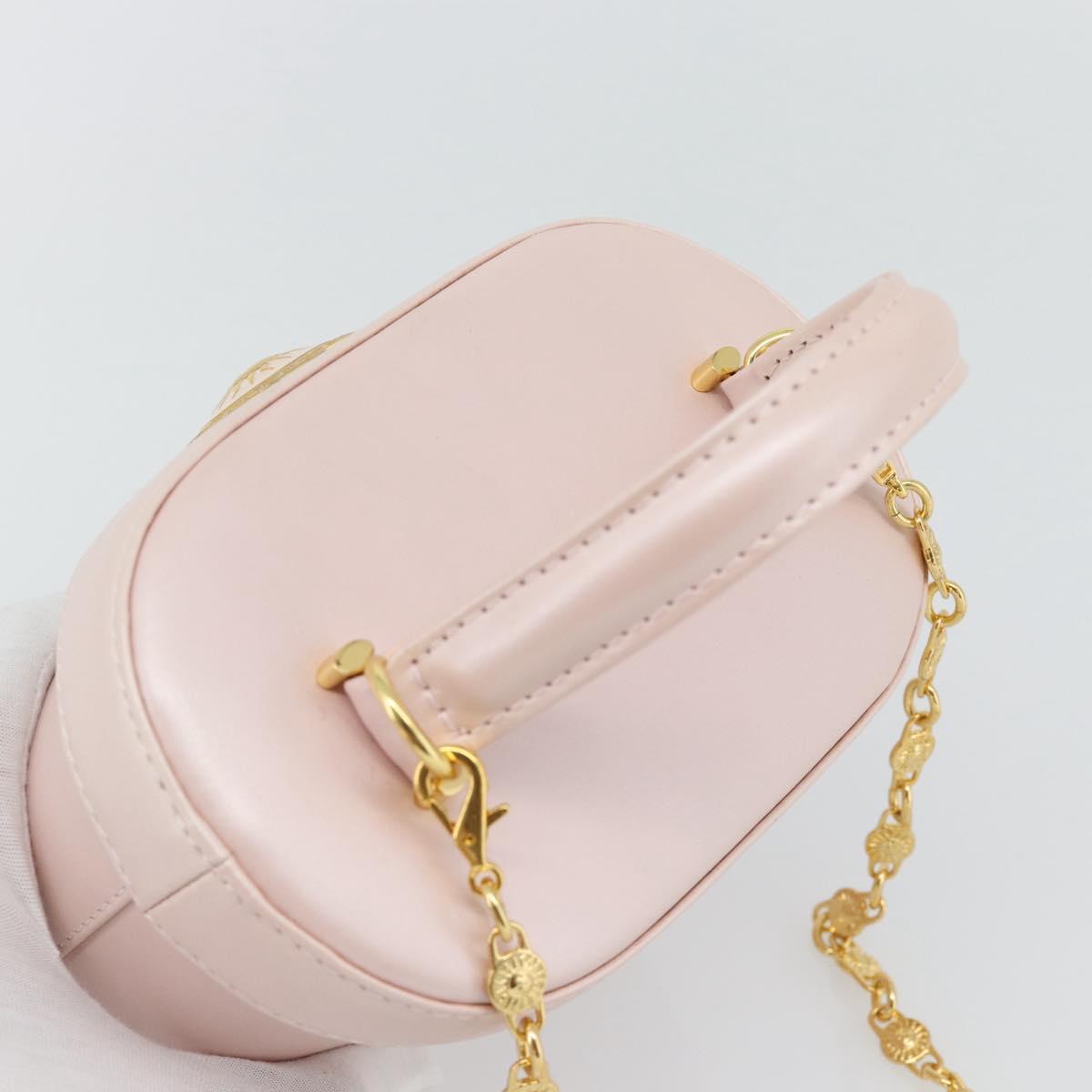 Gianni Versace Vanity Hand Bag Leather 2way Pink Gold Auth ka4553