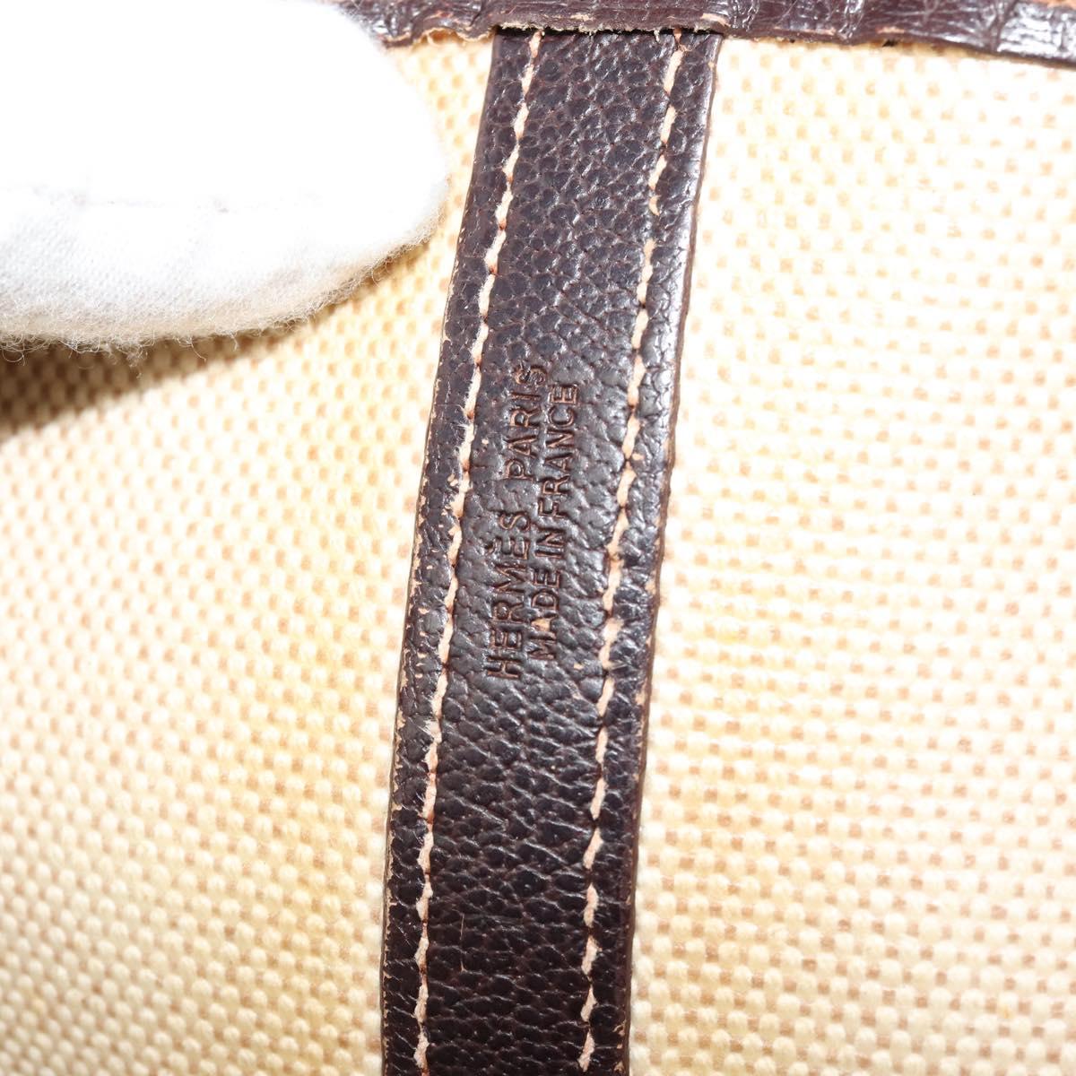 HERMES Garden Party PM Hand Bag Canvas Toile Officier Brown Silver Auth ka4555