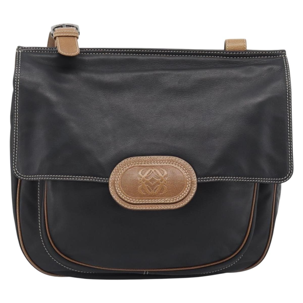 LOEWE Shoulder Bag Leather Black Silver Auth ka4560A