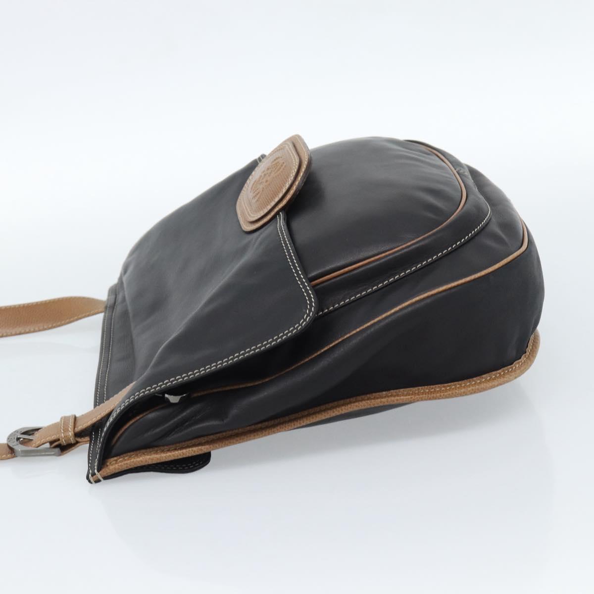 LOEWE Shoulder Bag Leather Black Silver Auth ka4560A