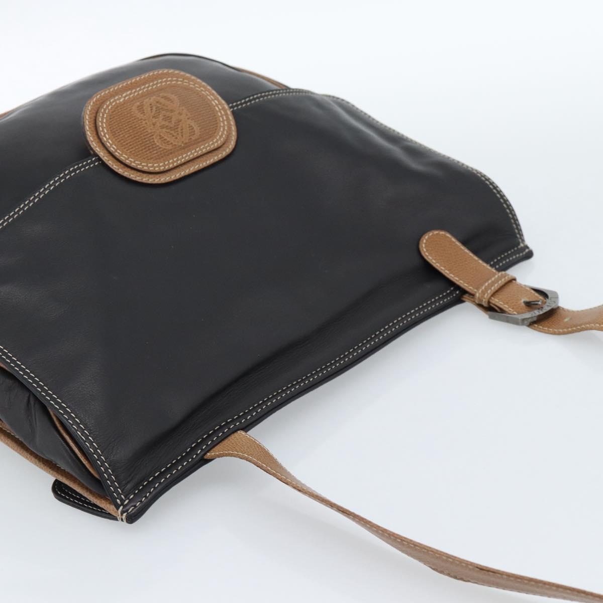 LOEWE Shoulder Bag Leather Black Silver Auth ka4560A