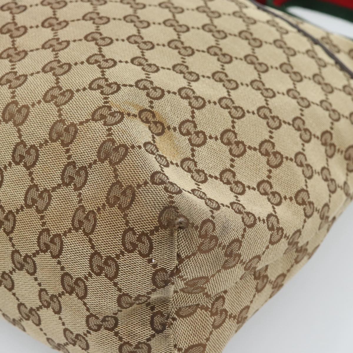 GUCCI GG Canvas Web Sherry Line Shoulder Bag Beige Silver 189751 Auth ka4563