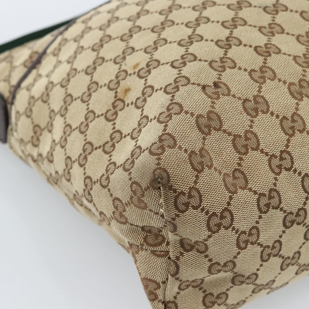 GUCCI GG Canvas Web Sherry Line Shoulder Bag Beige Silver 189751 Auth ka4563