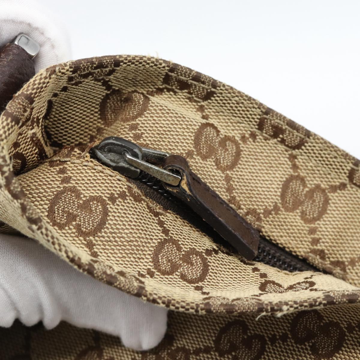 GUCCI GG Canvas Web Sherry Line Shoulder Bag Beige Silver 189751 Auth ka4563