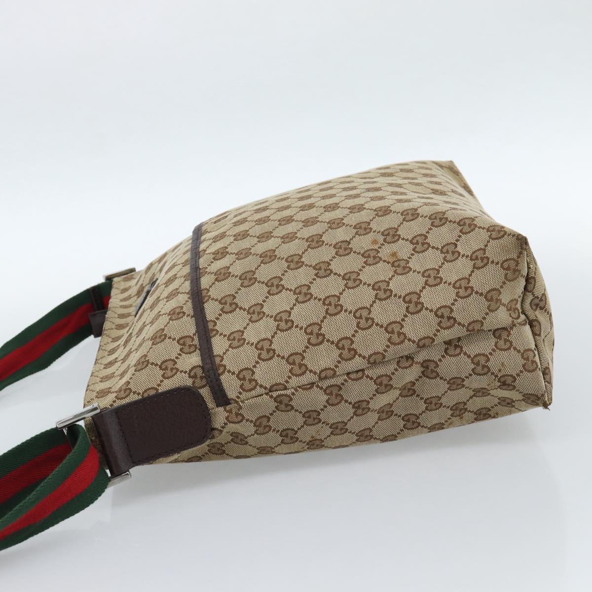 GUCCI GG Canvas Web Sherry Line Shoulder Bag Beige Silver 189751 Auth ka4563