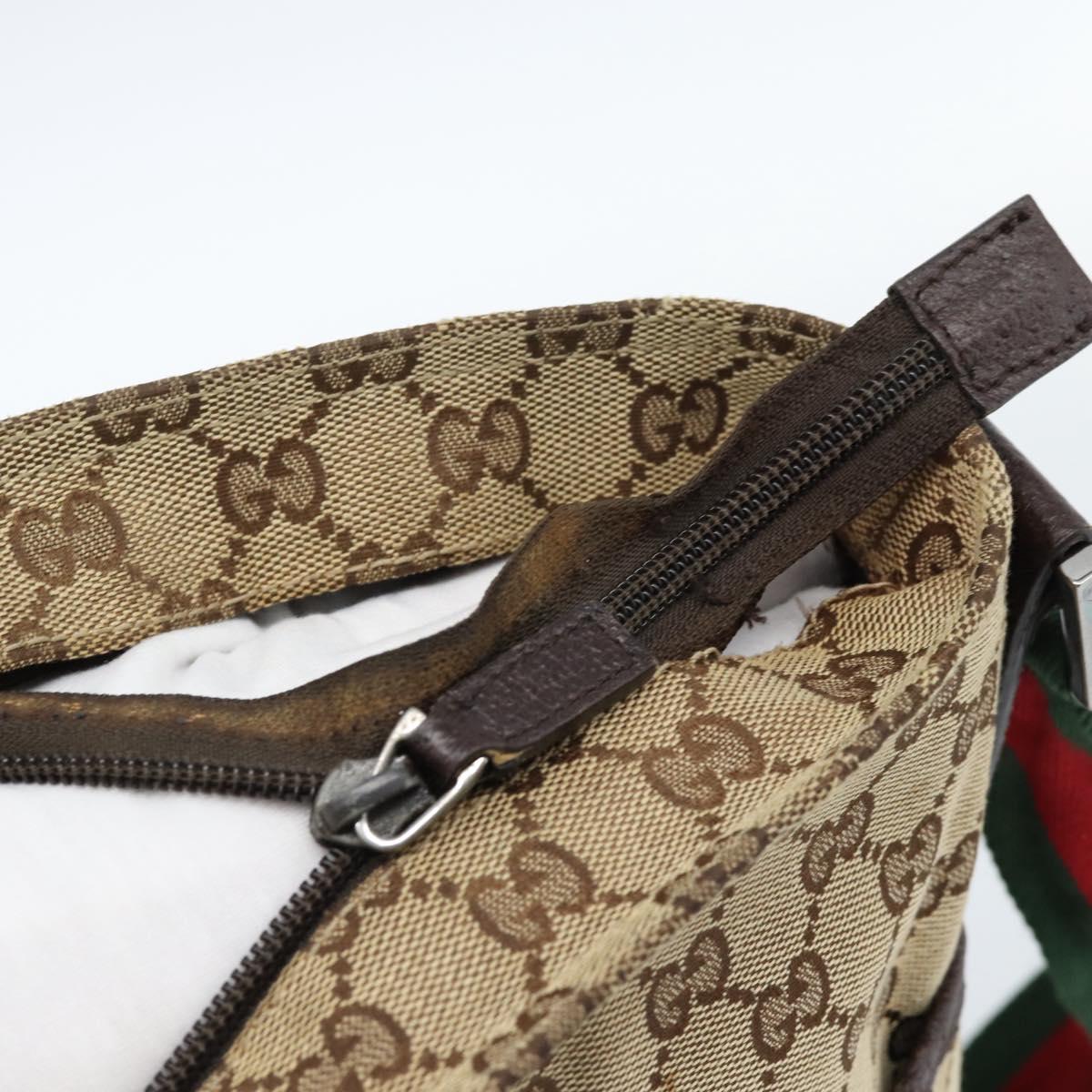 GUCCI GG Canvas Web Sherry Line Shoulder Bag Beige Silver 189751 Auth ka4563