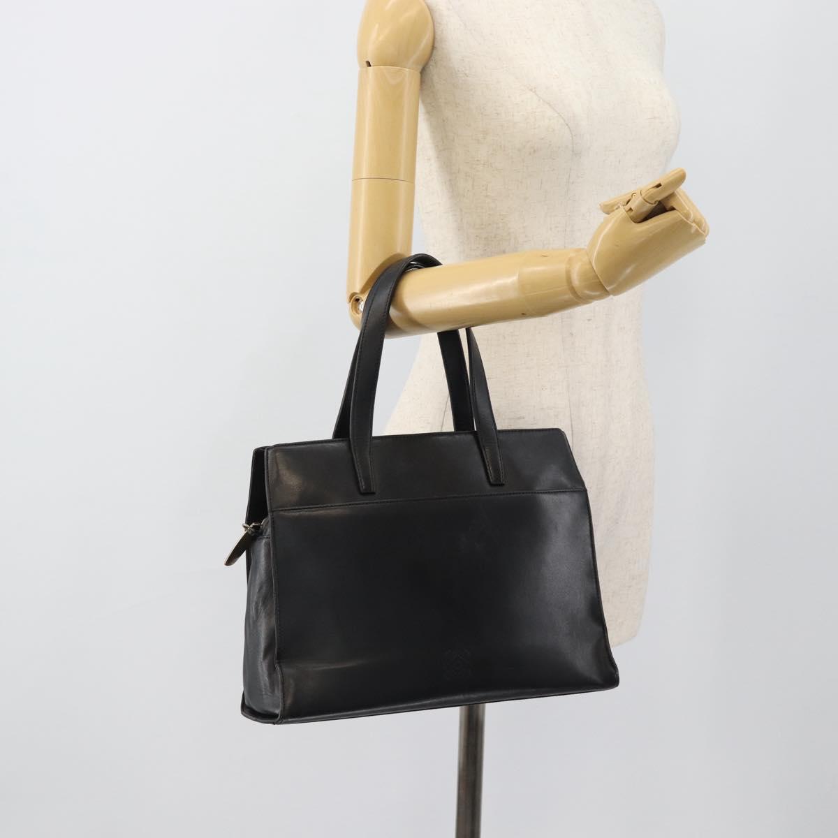 LOEWE Hand Bag Leather Black Silver Auth ka4565A