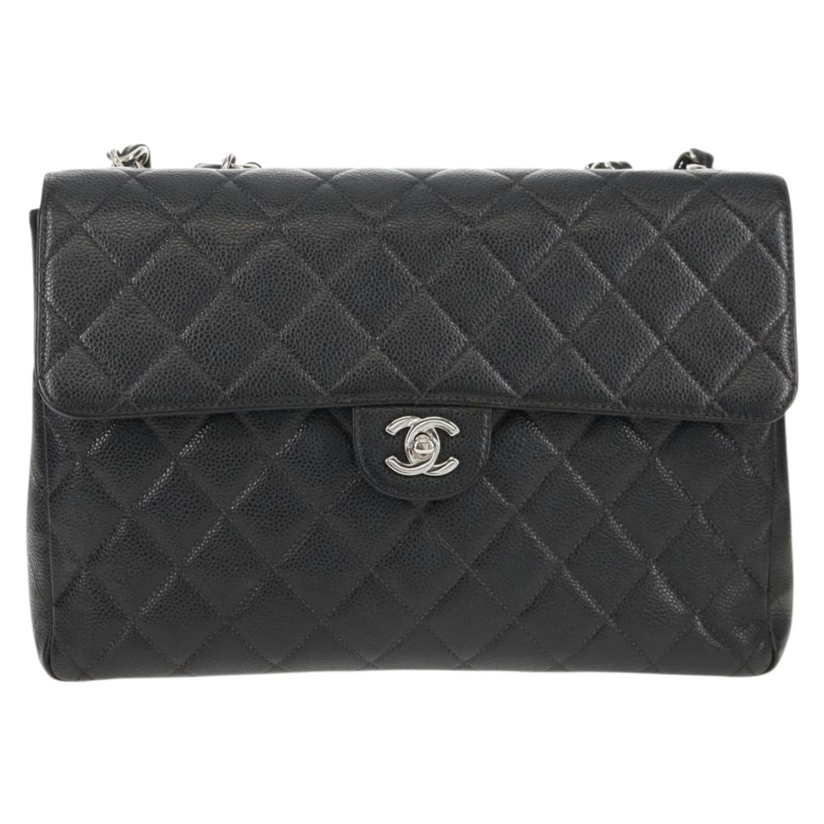 CHANEL Matelasse 30 Chain Shoulder Bag Caviar Skin Black Silver CC Auth ka456V