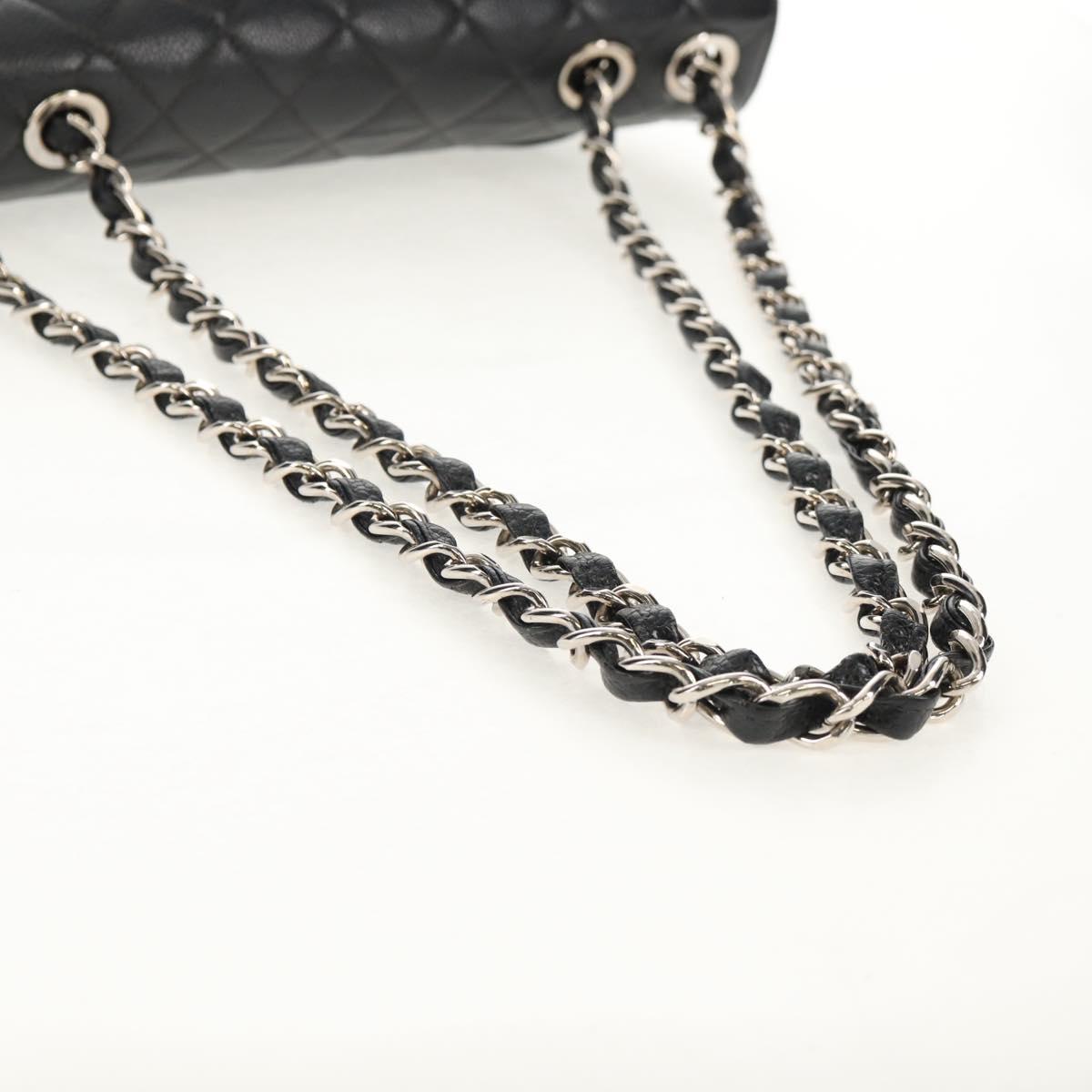 CHANEL Matelasse 30 Chain Shoulder Bag Caviar Skin Black Silver CC Auth ka456V