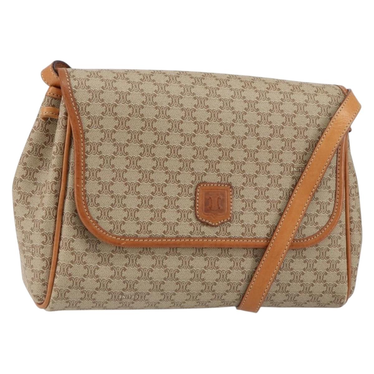 CELINE Macadam Canvas Shoulder Bag PVC Beige Gold Auth ka457