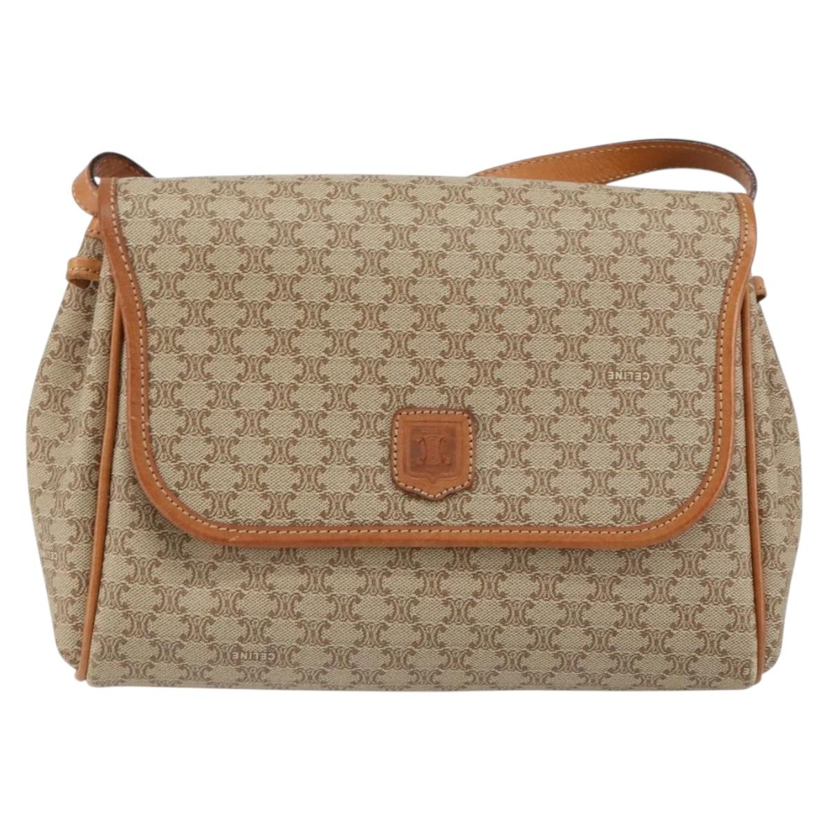 CELINE Macadam Canvas Shoulder Bag PVC Beige Gold Auth ka457