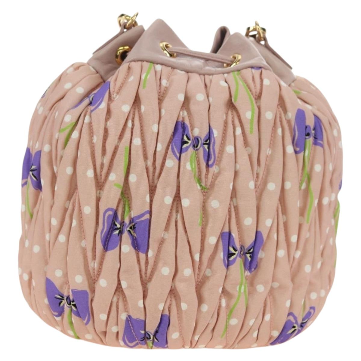 Miu Miu Shoulder Bag Canvas Leather Pink Gold Auth ka4573M