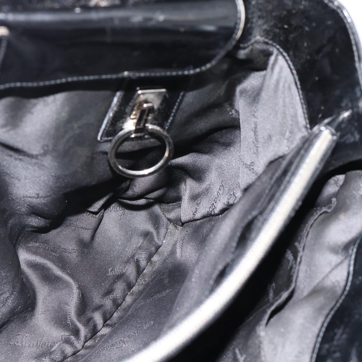 Salvatore Ferragamo Vala Hand Bag Canvas Black Silver Auth ka4576