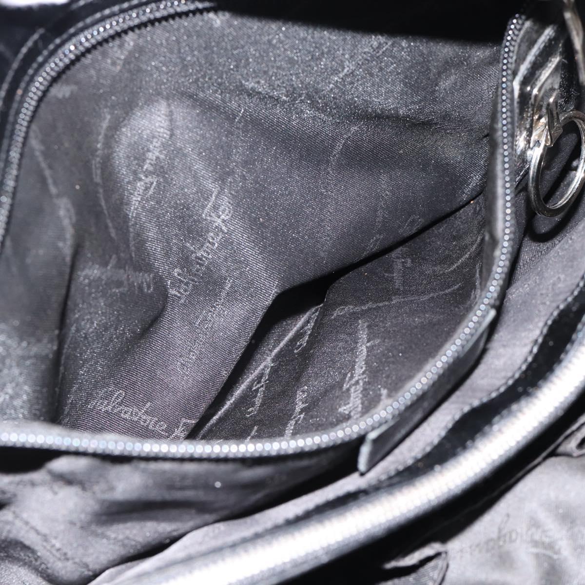 Salvatore Ferragamo Vala Hand Bag Canvas Black Silver Auth ka4576