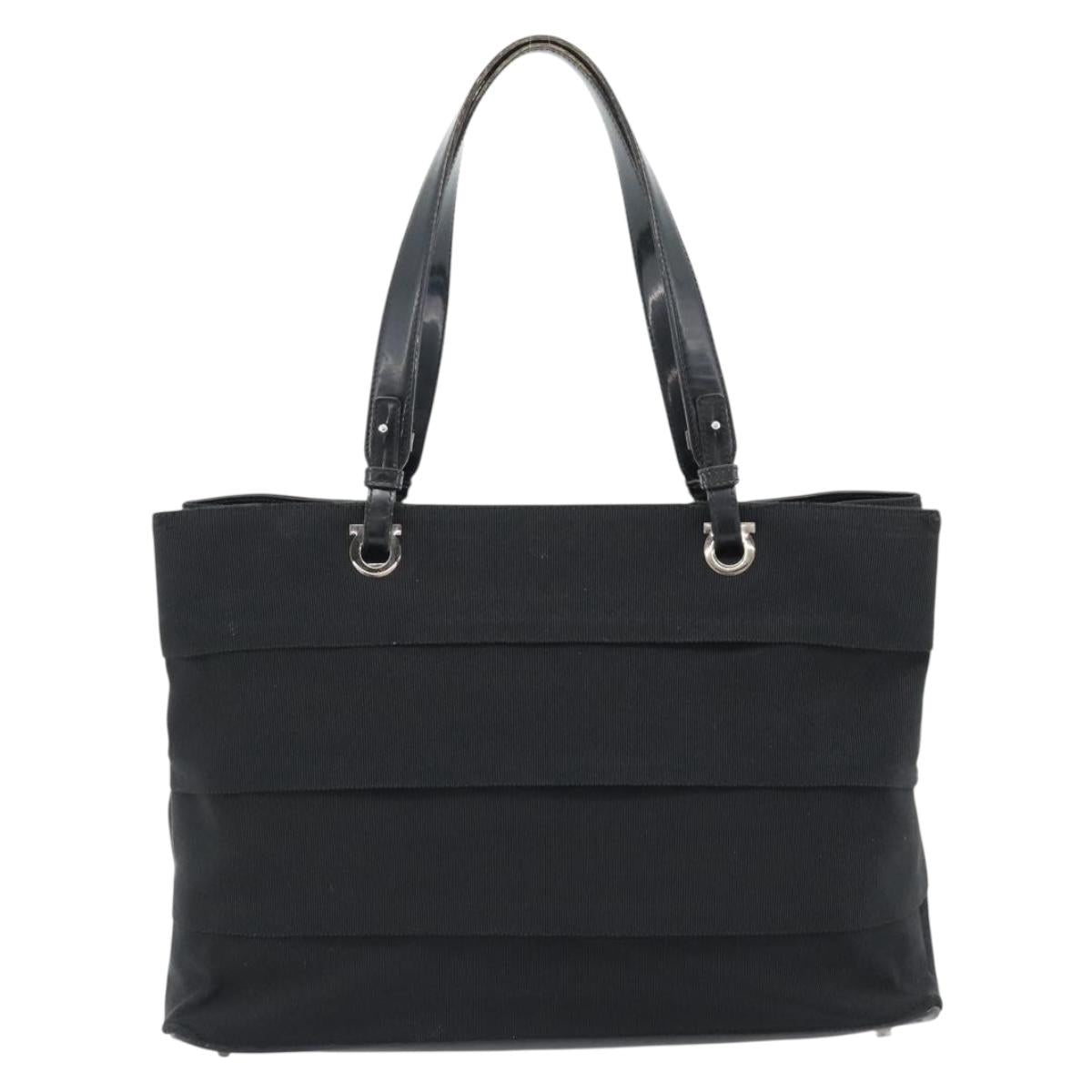 Salvatore Ferragamo Vala Hand Bag Canvas Black Silver Auth ka4576