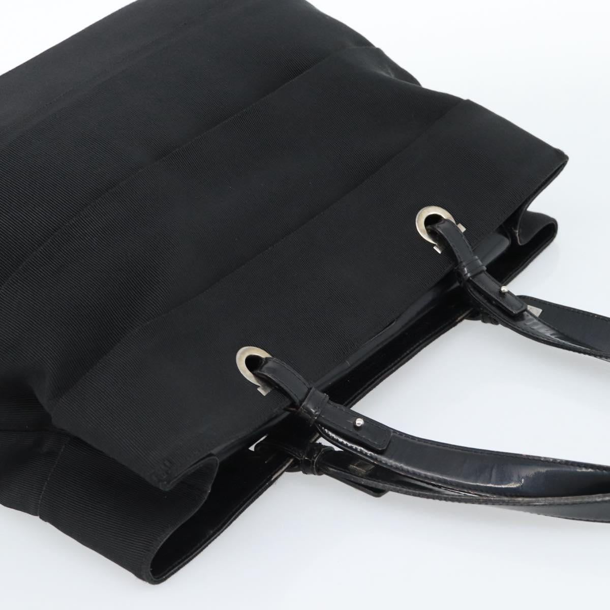 Salvatore Ferragamo Vala Hand Bag Canvas Black Silver Auth ka4576