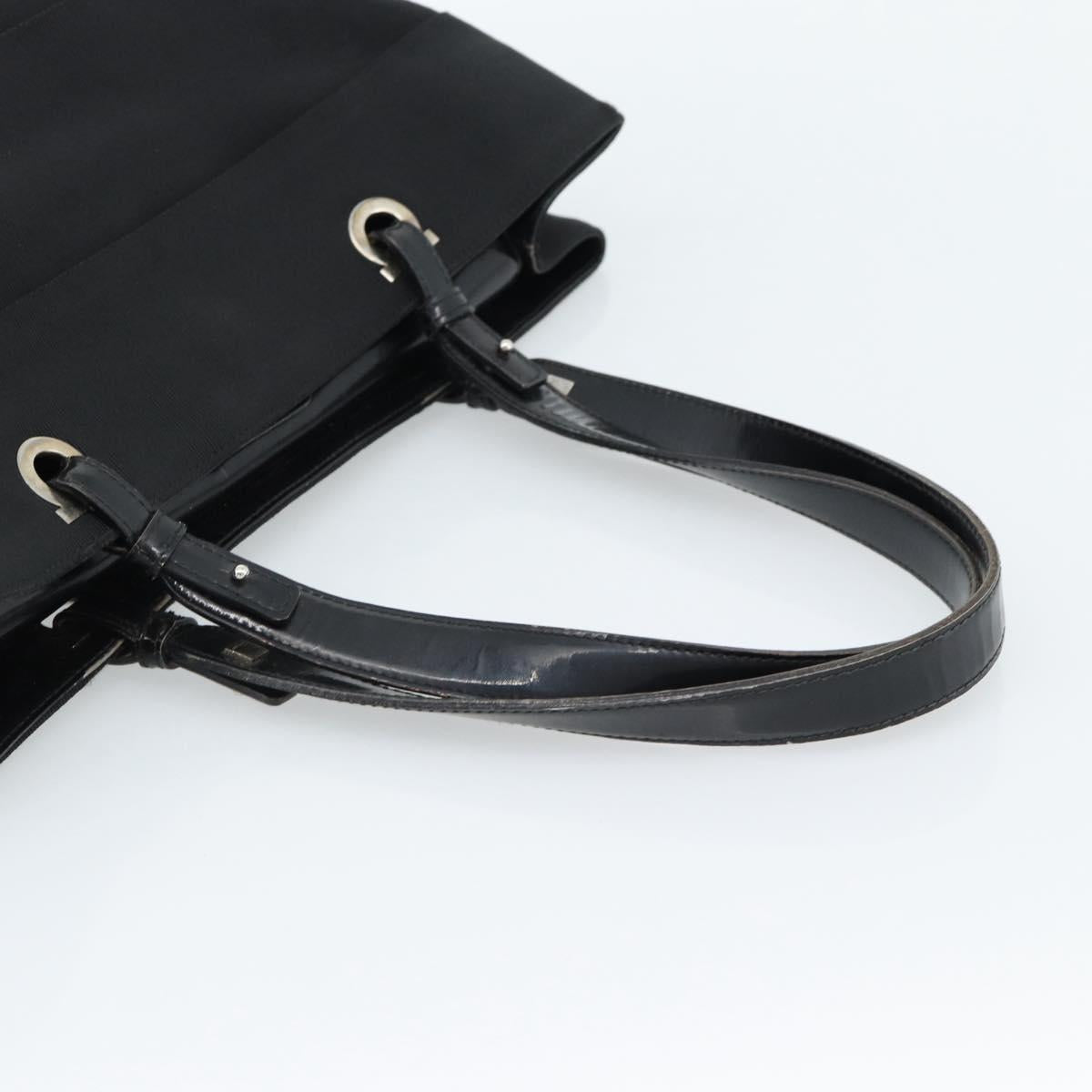 Salvatore Ferragamo Vala Hand Bag Canvas Black Silver Auth ka4576