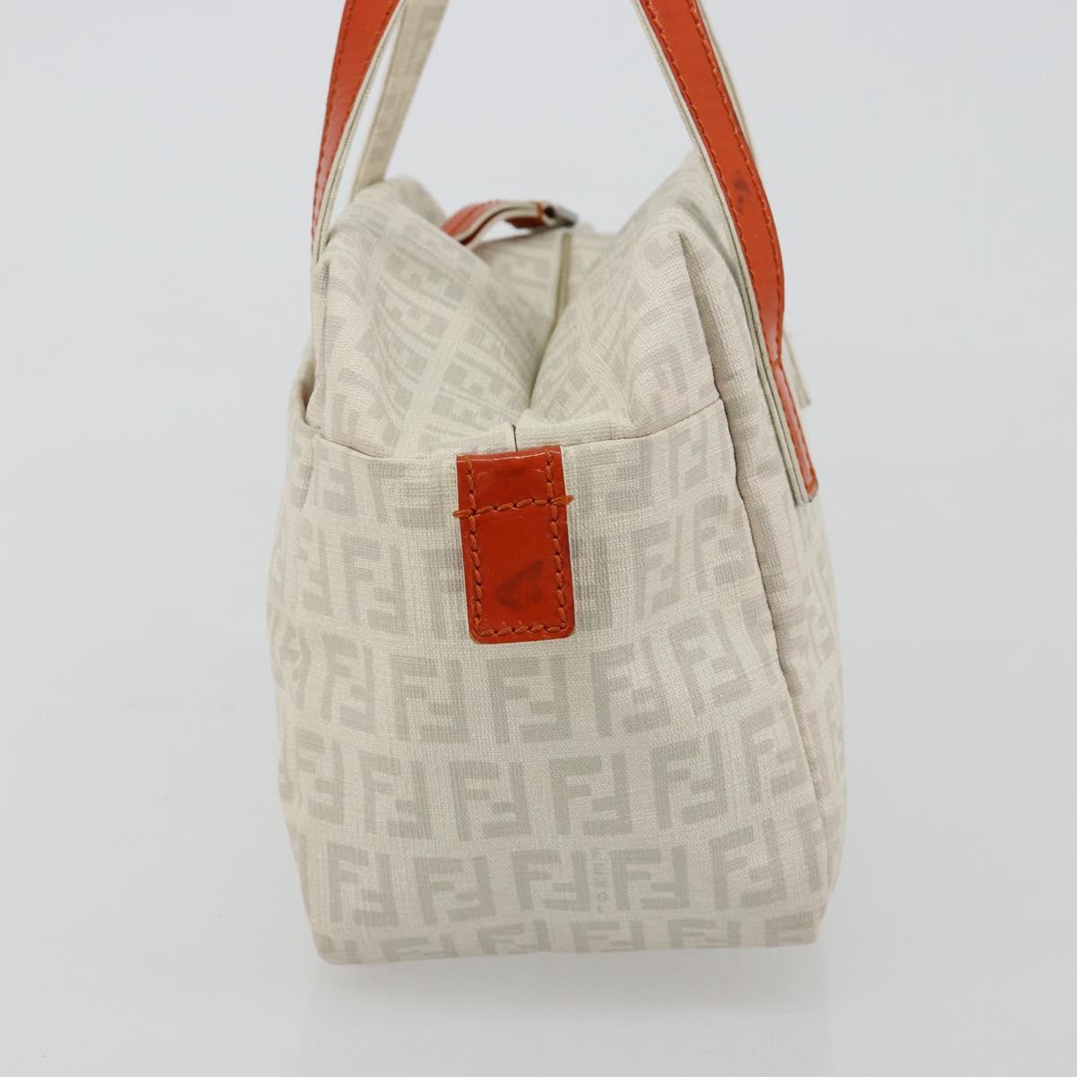 FENDI Zucchino Canvas Hand Bag PVC White Silver Auth ka4577A
