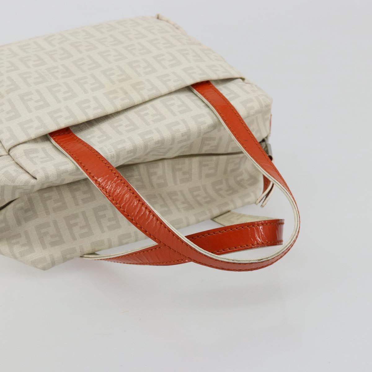 FENDI Zucchino Canvas Hand Bag PVC White Silver Auth ka4577A
