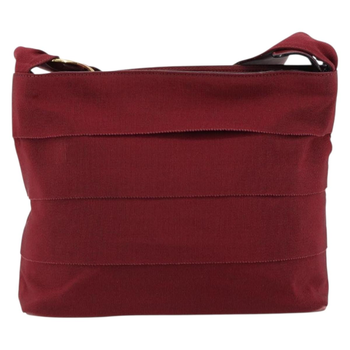 Salvatore Ferragamo Vala Shoulder Bag Canvas Leather Red Gold Auth ka4578A