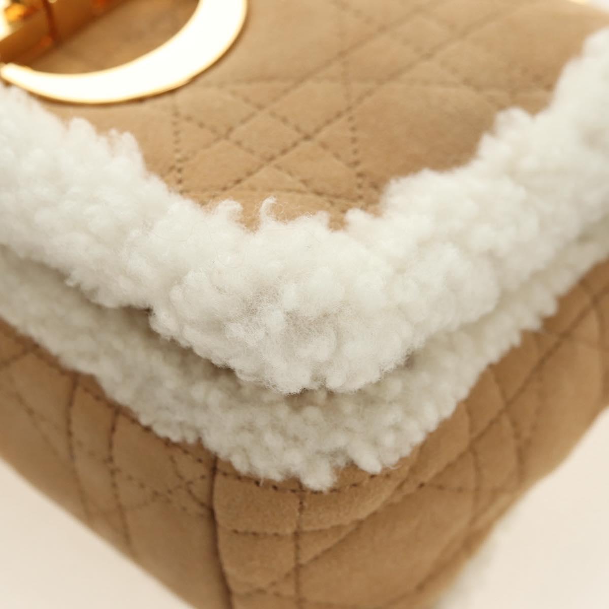 Christian Dior Caro Chain Shoulder Bag Mouton Beige Gold Auth ka4579SM