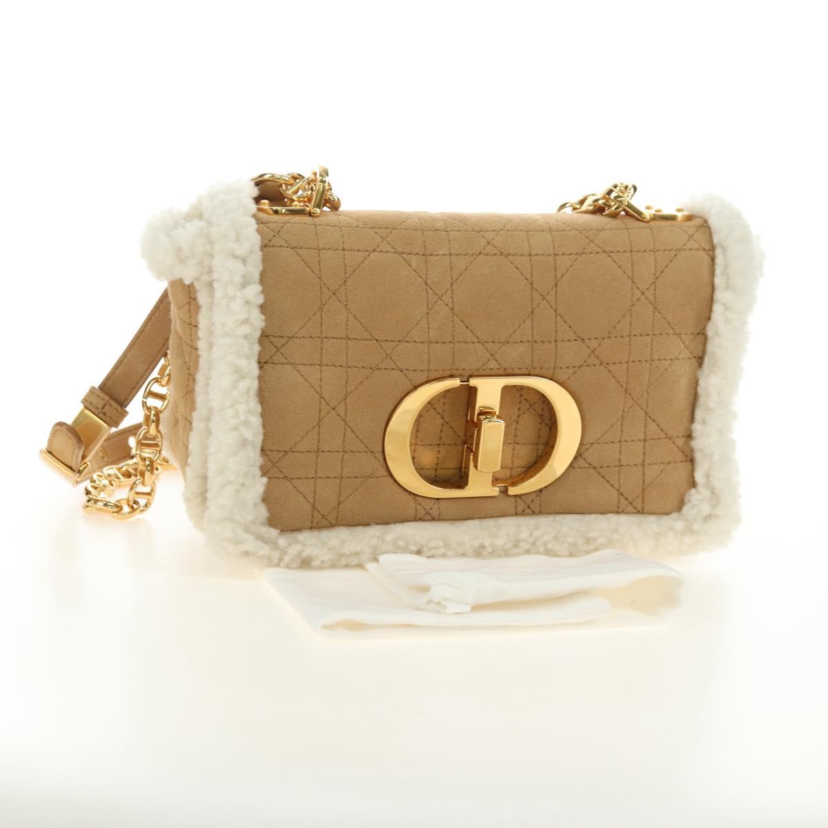 Christian Dior Caro Chain Shoulder Bag Mouton Beige Gold Auth ka4579SM