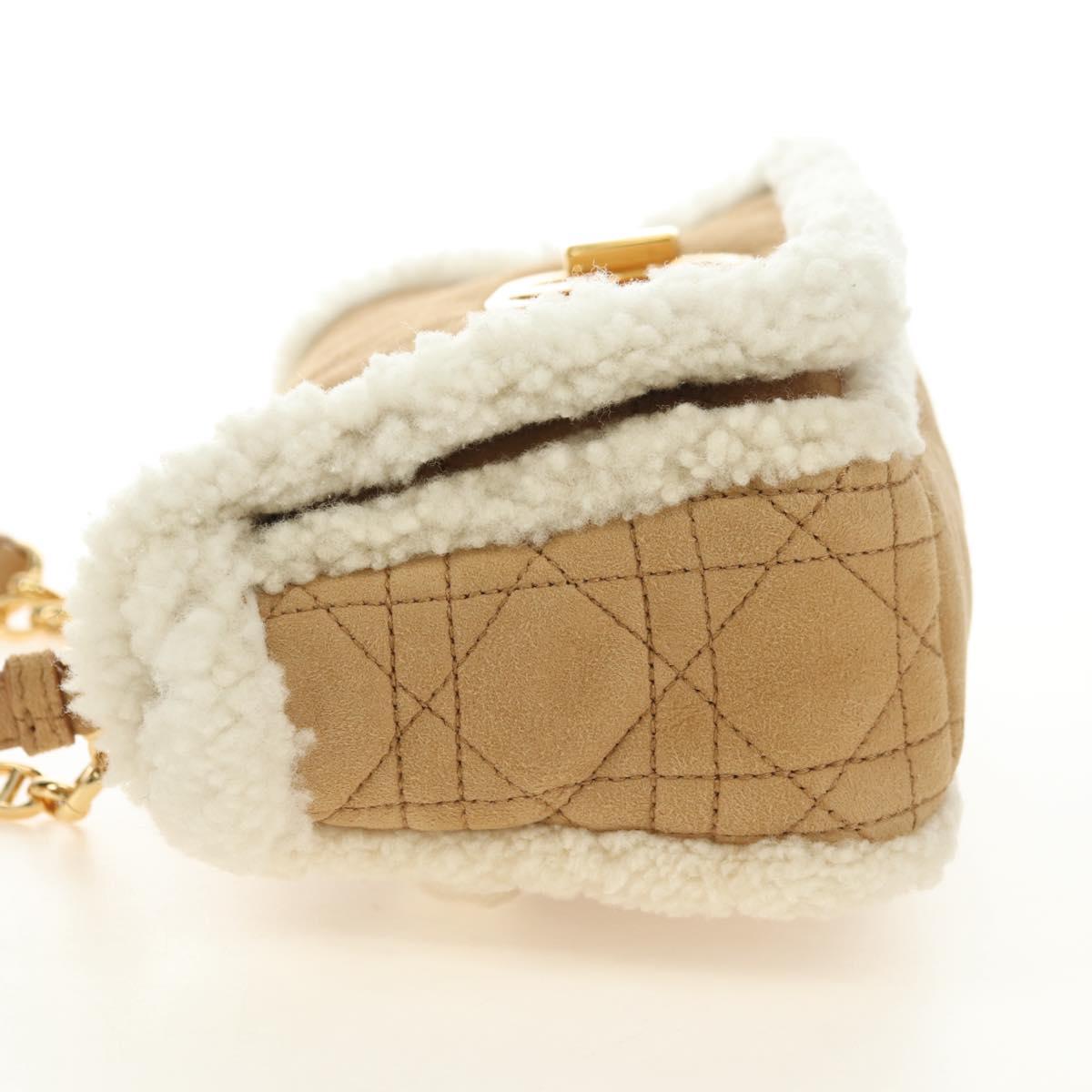 Christian Dior Caro Chain Shoulder Bag Mouton Beige Gold Auth ka4579SM