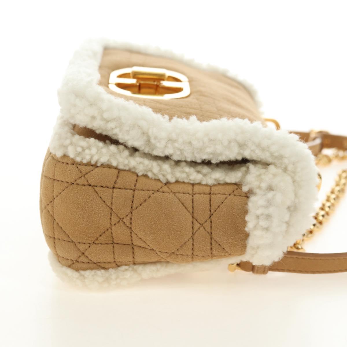 Christian Dior Caro Chain Shoulder Bag Mouton Beige Gold Auth ka4579SM