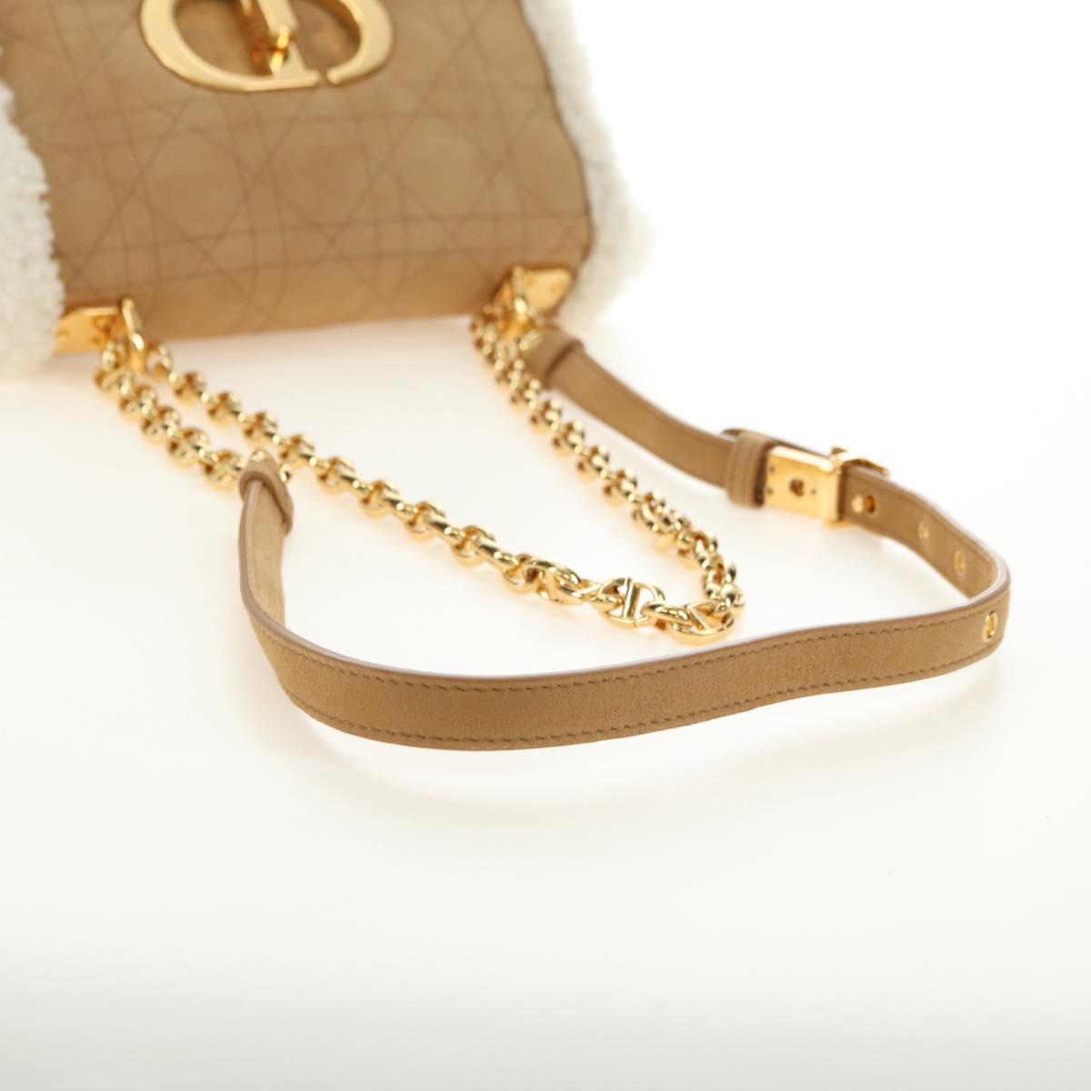 Christian Dior Caro Chain Shoulder Bag Mouton Beige Gold Auth ka4579SM