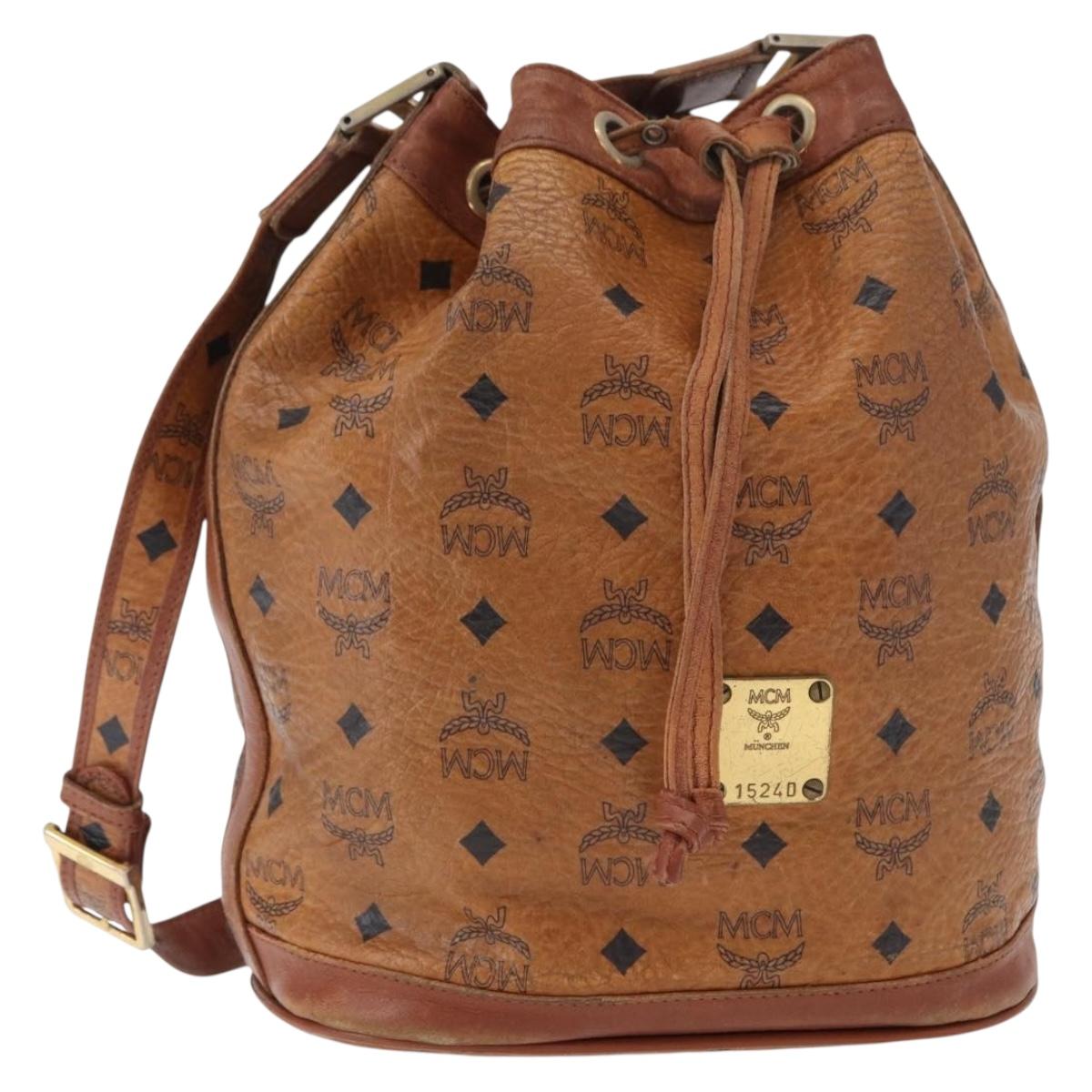 MCM Logogram Vicetos Shoulder Bag PVC Leather Brown Gold Auth ka458