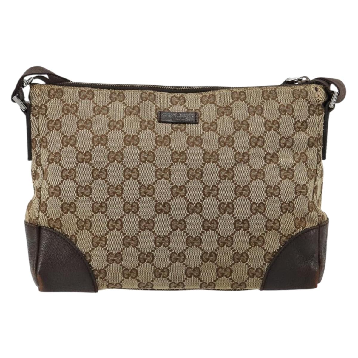 GUCCI GG Canvas Shoulder Bag Brown Silver 114273 Auth ka4581