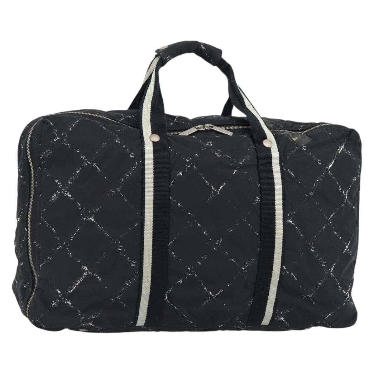 CHANEL New Travel Line Hand Bag Nylon Black Silver CC Auth ka4585A