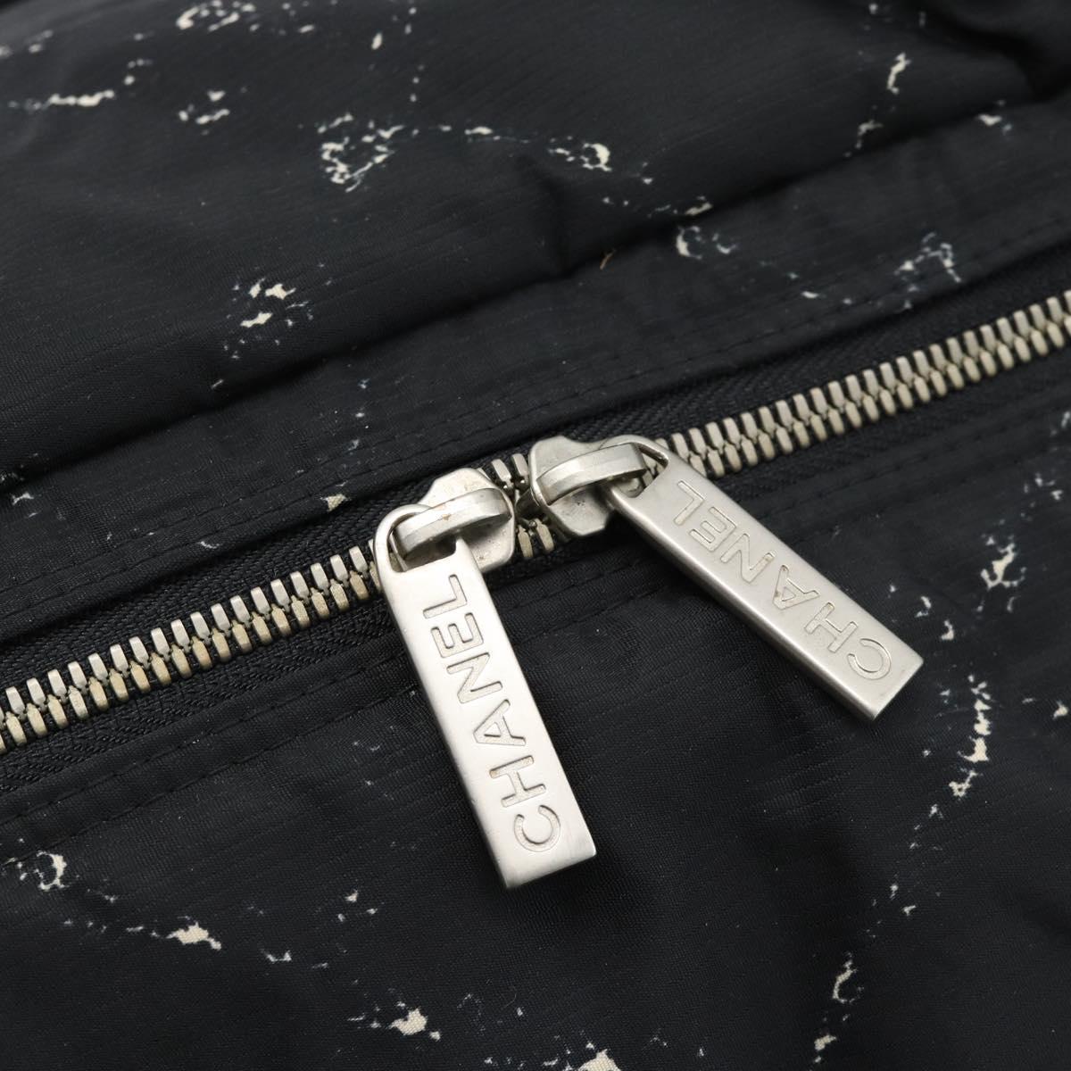 CHANEL New Travel Line Hand Bag Nylon Black Silver CC Auth ka4585A