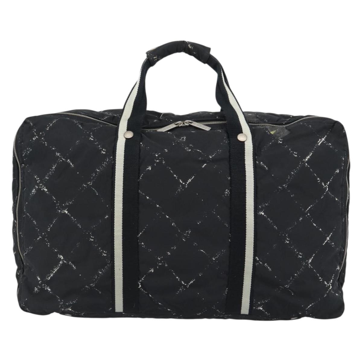 CHANEL New Travel Line Hand Bag Nylon Black Silver CC Auth ka4585A