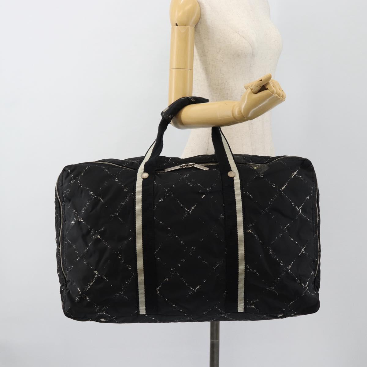 CHANEL New Travel Line Hand Bag Nylon Black Silver CC Auth ka4585A
