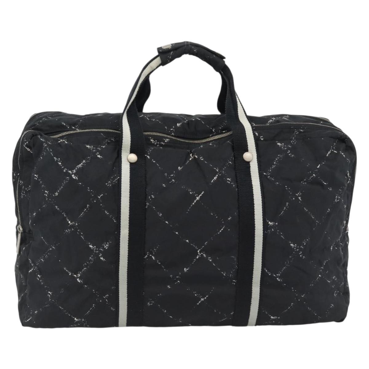 CHANEL New Travel Line Hand Bag Nylon Black Silver CC Auth ka4585A