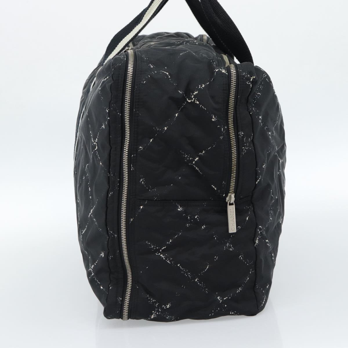 CHANEL New Travel Line Hand Bag Nylon Black Silver CC Auth ka4585A
