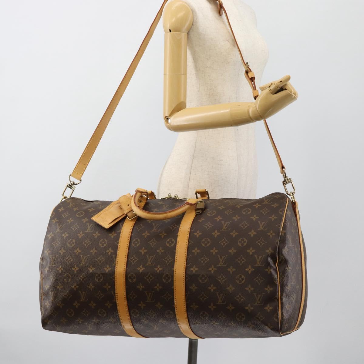 LOUIS VUITTON Monogram Keepall Bandouliere 55 Boston Bag M41414 LV Auth ka4586A