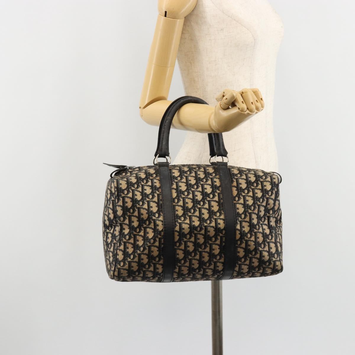 Christian Dior Trotter Canvas Hand Bag Navy Silver Auth ka4588