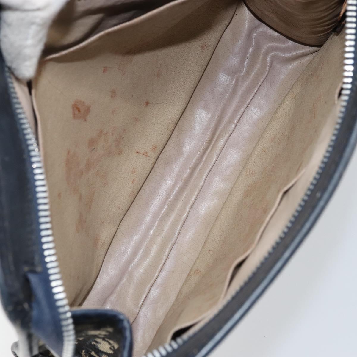 Christian Dior Trotter Canvas Clutch Bag Navy Silver Auth ka459