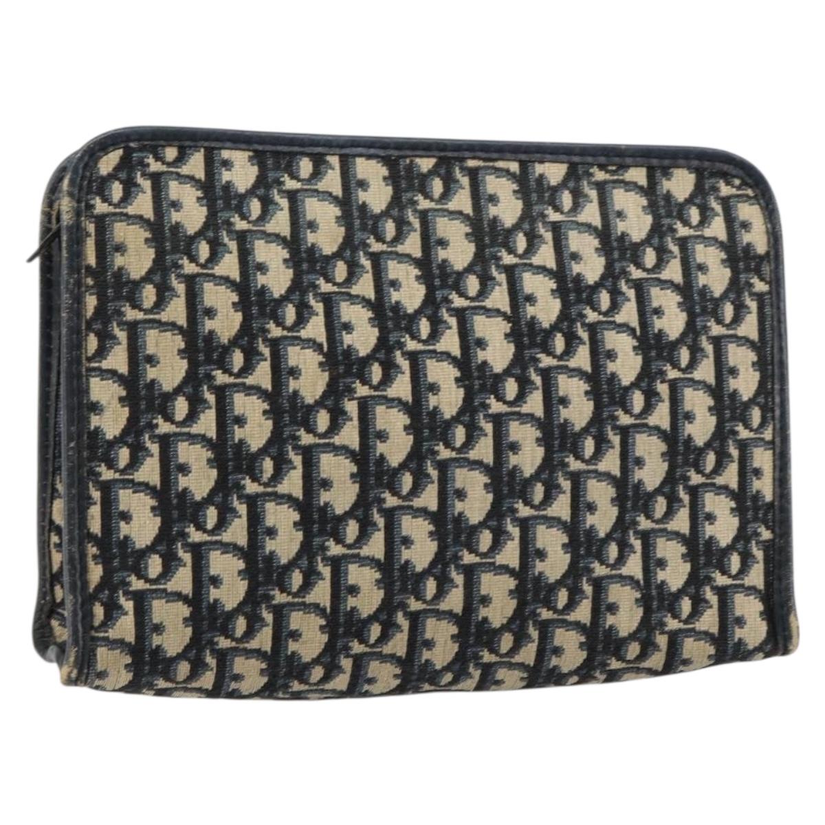 Christian Dior Trotter Canvas Clutch Bag Navy Silver Auth ka459